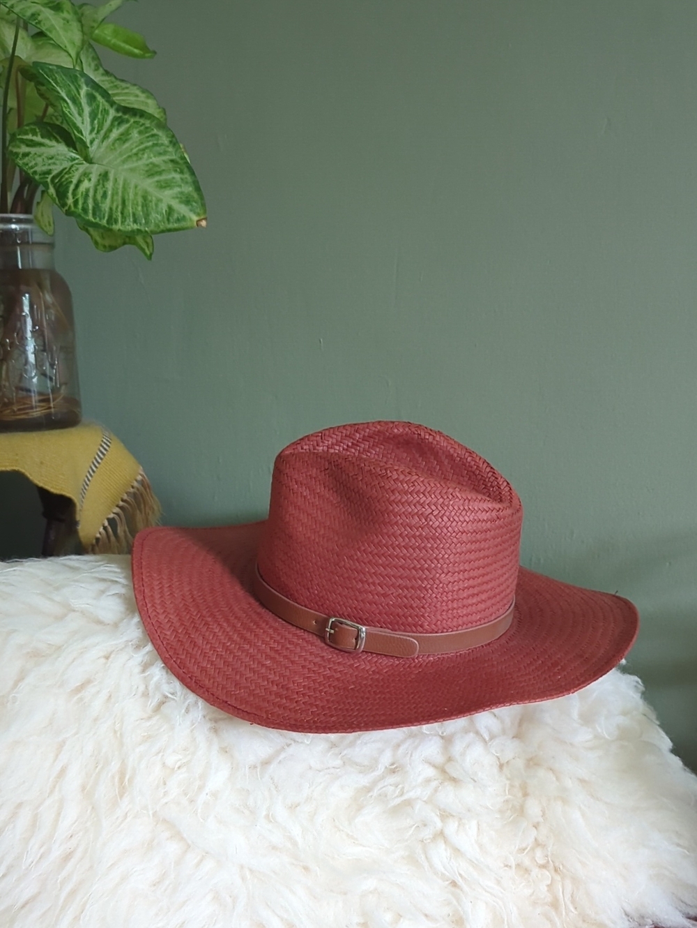 Free People - Straw Western Fedora Hat - Faded Red